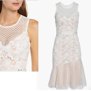 Adelyn Rae Ivory Lily Floral Flower Mixed Lace V-neck Flare Dress S NWT